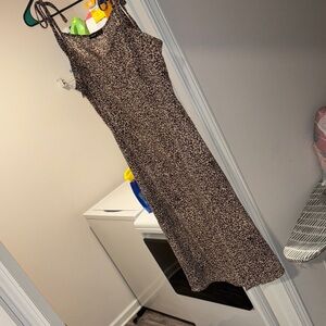 SHEIN Brown and Black Spaghetti Strap Sheath Midi Dress